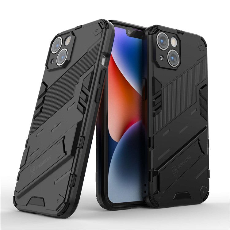 For iPhone 14 6.1 inch Hard PC Soft TPU Hybrid Phone Case Kickstand Hands-free Protective Cover - Black