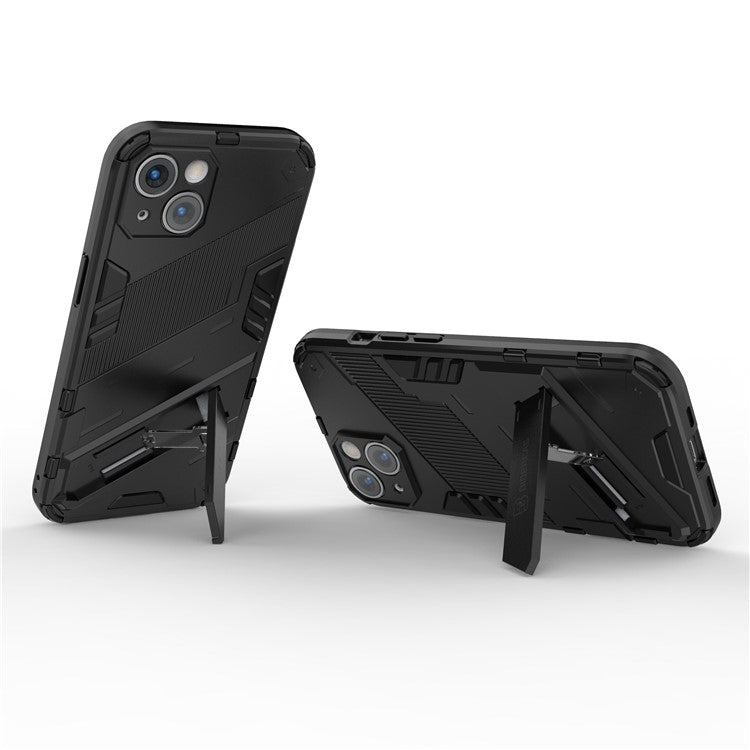 For iPhone 14 6.1 inch Hard PC Soft TPU Hybrid Phone Case Kickstand Hands-free Protective Cover - Black