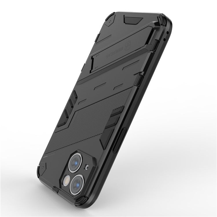 For iPhone 14 6.1 inch Hard PC Soft TPU Hybrid Phone Case Kickstand Hands-free Protective Cover - Black
