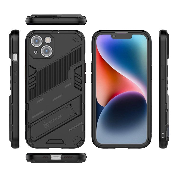 For iPhone 14 6.1 inch Hard PC Soft TPU Hybrid Phone Case Kickstand Hands-free Protective Cover - Black