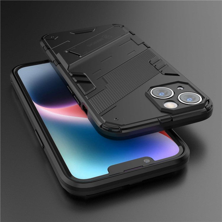 For iPhone 14 6.1 inch Hard PC Soft TPU Hybrid Phone Case Kickstand Hands-free Protective Cover - Black