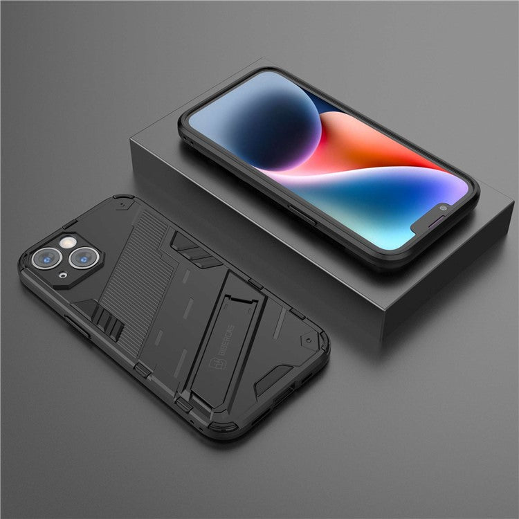 For iPhone 14 6.1 inch Hard PC Soft TPU Hybrid Phone Case Kickstand Hands-free Protective Cover - Black