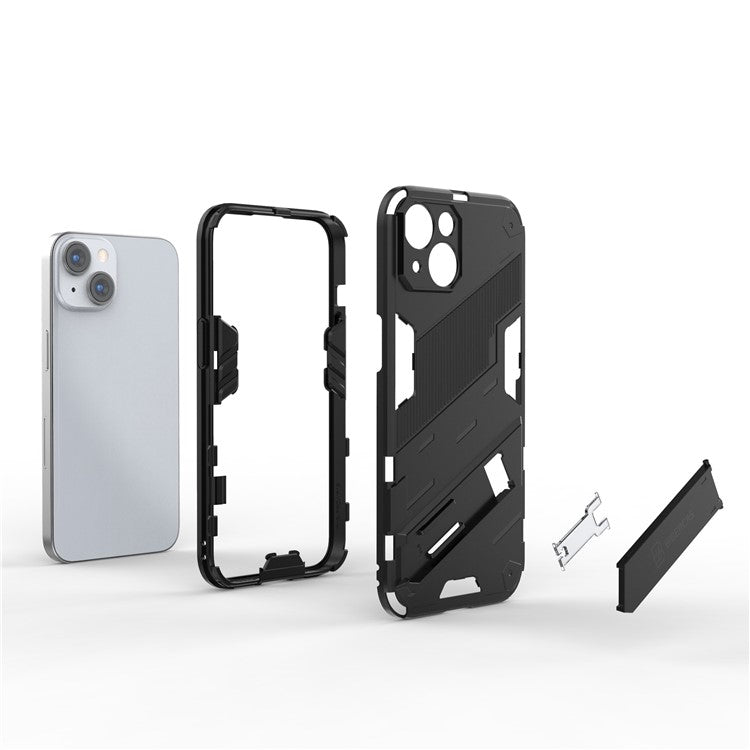 For iPhone 14 6.1 inch Hard PC Soft TPU Hybrid Phone Case Kickstand Hands-free Protective Cover - Black