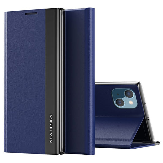 For iPhone 14 6.1 inch Electroplating PU Leather Stand Case Full Coverage Phone Cover - Sapphire