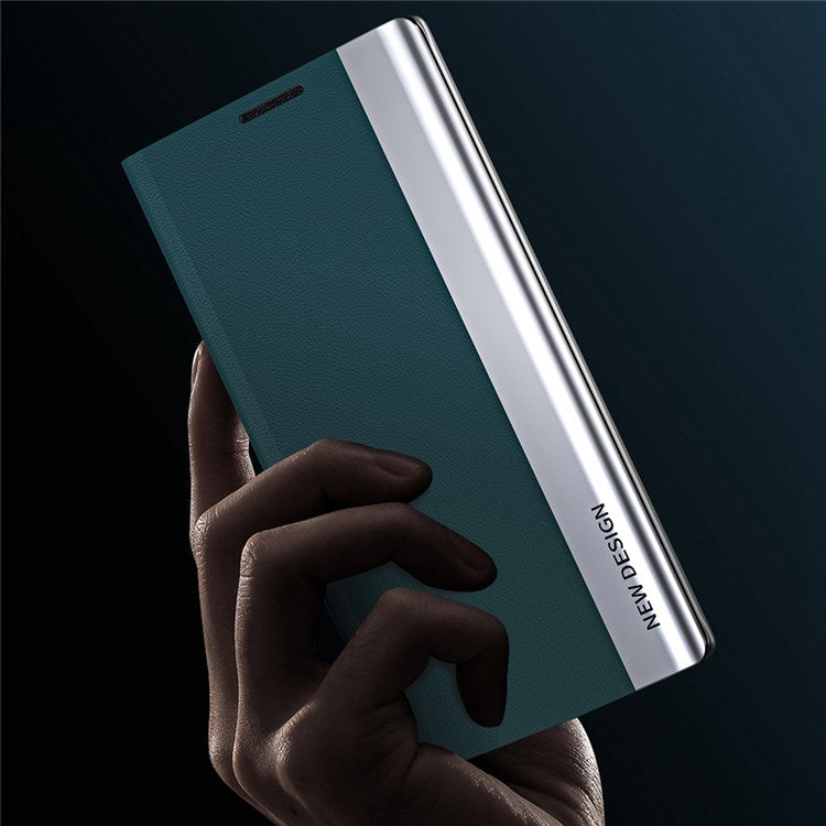 For iPhone 14 6.1 inch Electroplating PU Leather Stand Case Full Coverage Phone Cover - Sapphire