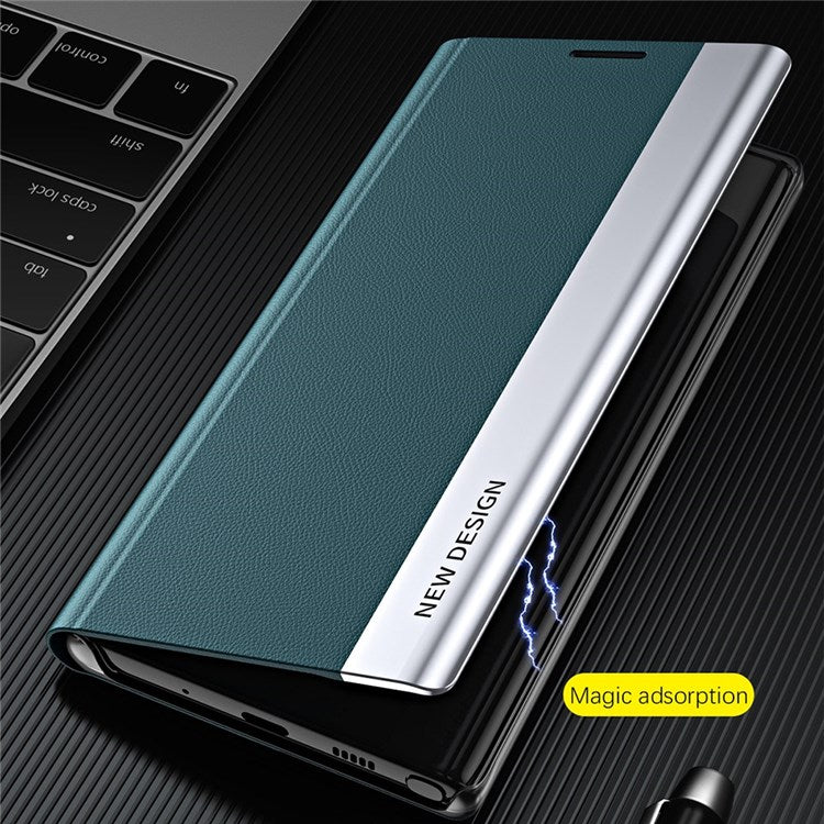For iPhone 14 6.1 inch Electroplating PU Leather Stand Case Full Coverage Phone Cover - Sapphire