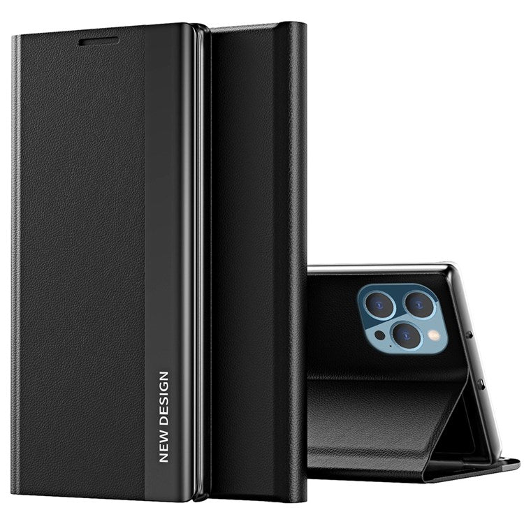 For iPhone 14 Plus 6.7 inch Folio Flip PU Leather Stand Case Bump Proof Electroplating Phone Cover - Black