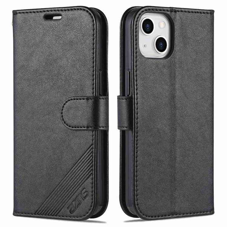 AZNS For iPhone 14 6.1 inch Shockproof PU Leather Flip Wallet Case Magnetic Closure Phone Cover Stand - Black