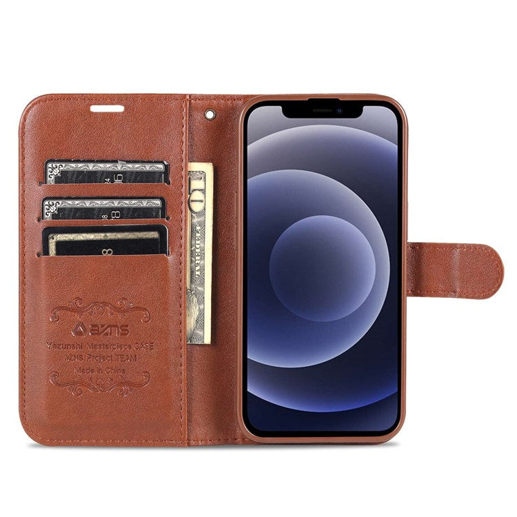 AZNS For iPhone 14 6.1 inch Shockproof PU Leather Flip Wallet Case Magnetic Closure Phone Cover Stand - Black