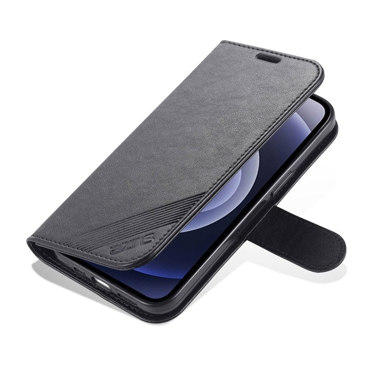 AZNS For iPhone 14 6.1 inch Shockproof PU Leather Flip Wallet Case Magnetic Closure Phone Cover Stand - Black