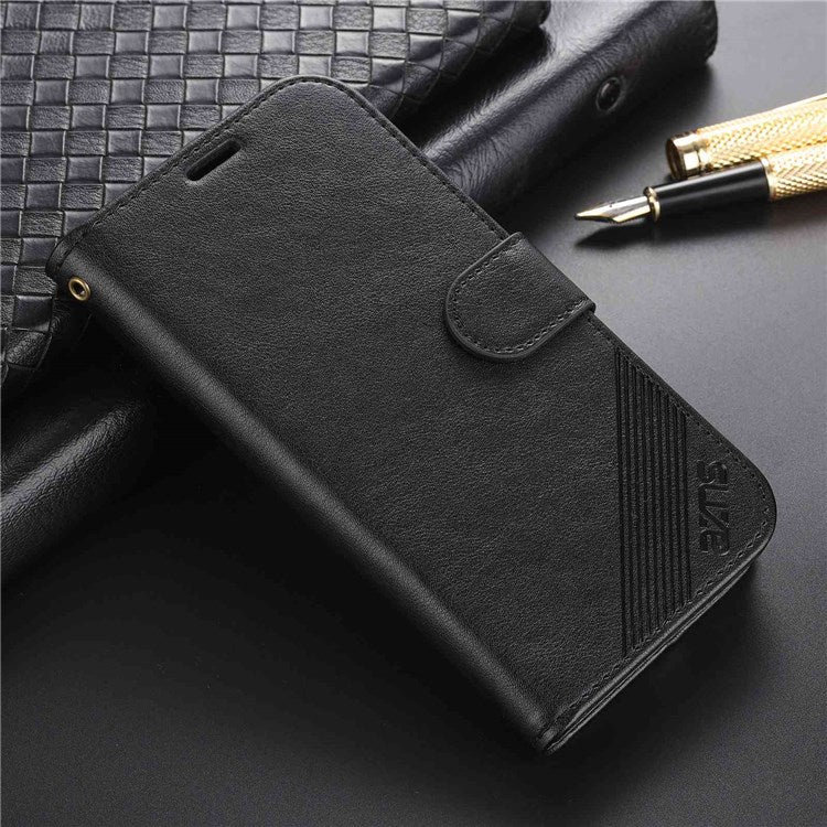 AZNS For iPhone 14 6.1 inch Shockproof PU Leather Flip Wallet Case Magnetic Closure Phone Cover Stand - Black
