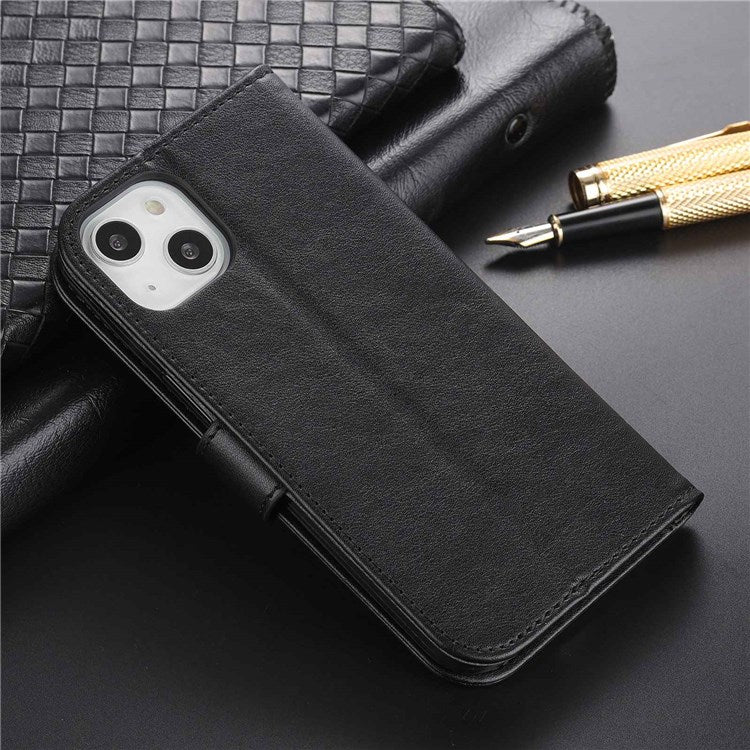 AZNS For iPhone 14 6.1 inch Shockproof PU Leather Flip Wallet Case Magnetic Closure Phone Cover Stand - Black