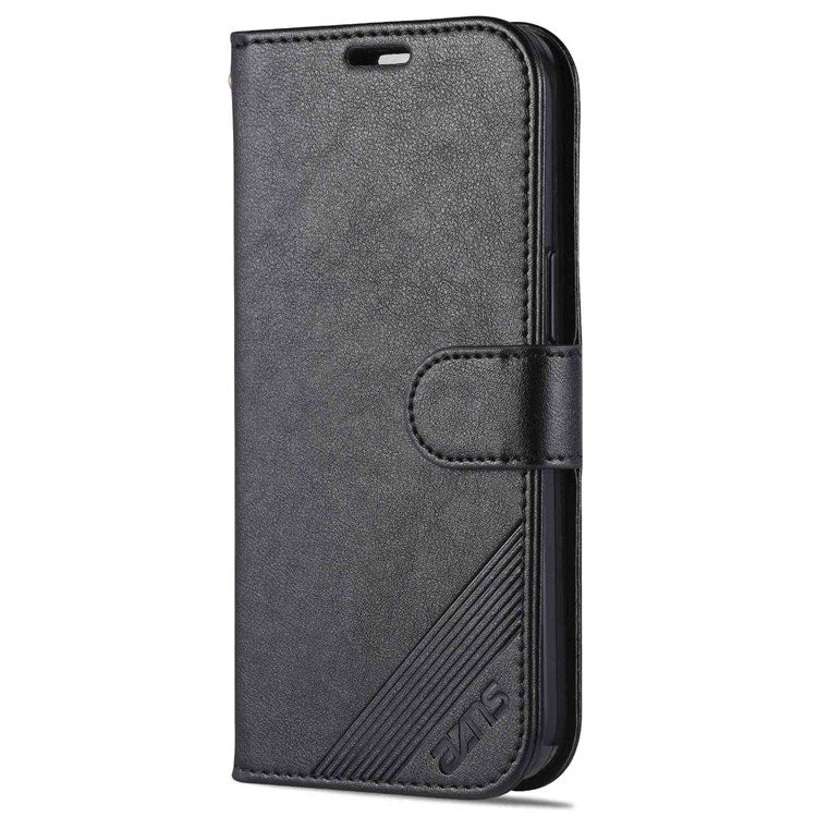 AZNS For iPhone 14 6.1 inch Shockproof PU Leather Flip Wallet Case Magnetic Closure Phone Cover Stand - Black