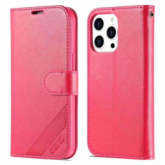 AZNS Flip Wallet Case For iPhone 14 Pro 6.1 inch Shockproof PU Leather Magnetic Closure Full Protection Phone Cover with Viewing Stand - Red