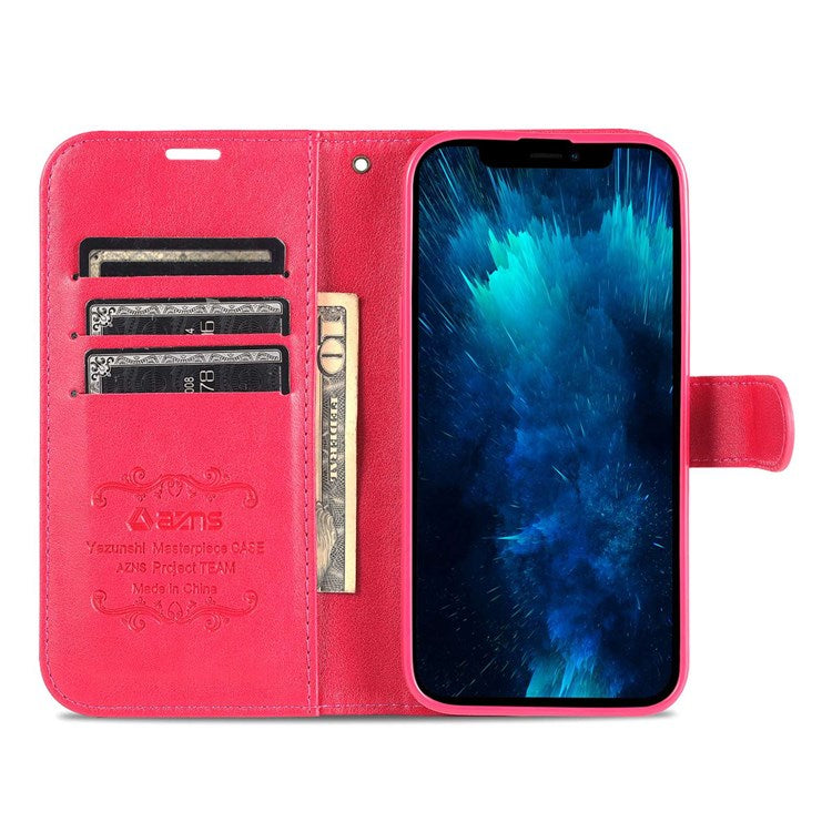 AZNS Flip Wallet Case For iPhone 14 Pro 6.1 inch Shockproof PU Leather Magnetic Closure Full Protection Phone Cover with Viewing Stand - Red