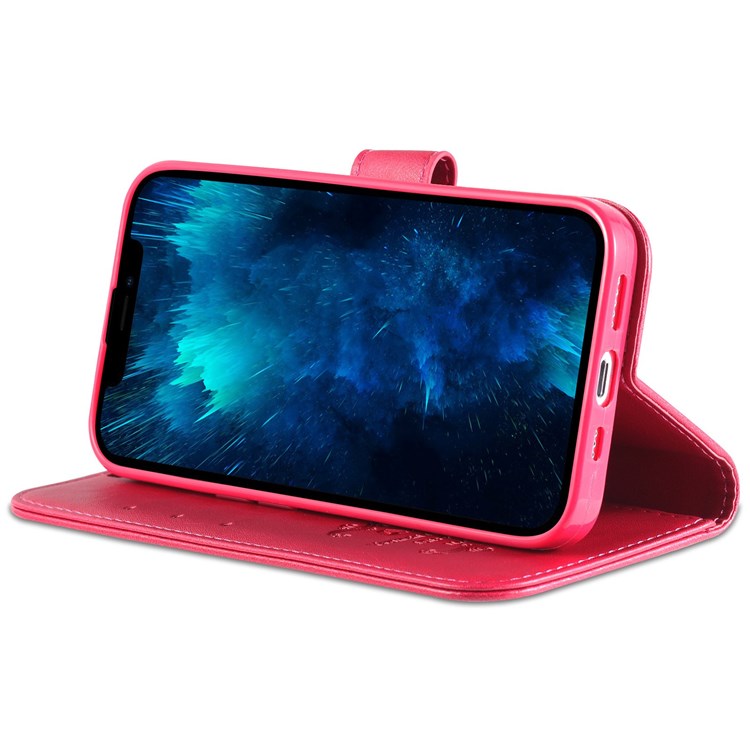 AZNS Flip Wallet Case For iPhone 14 Pro 6.1 inch Shockproof PU Leather Magnetic Closure Full Protection Phone Cover with Viewing Stand - Red