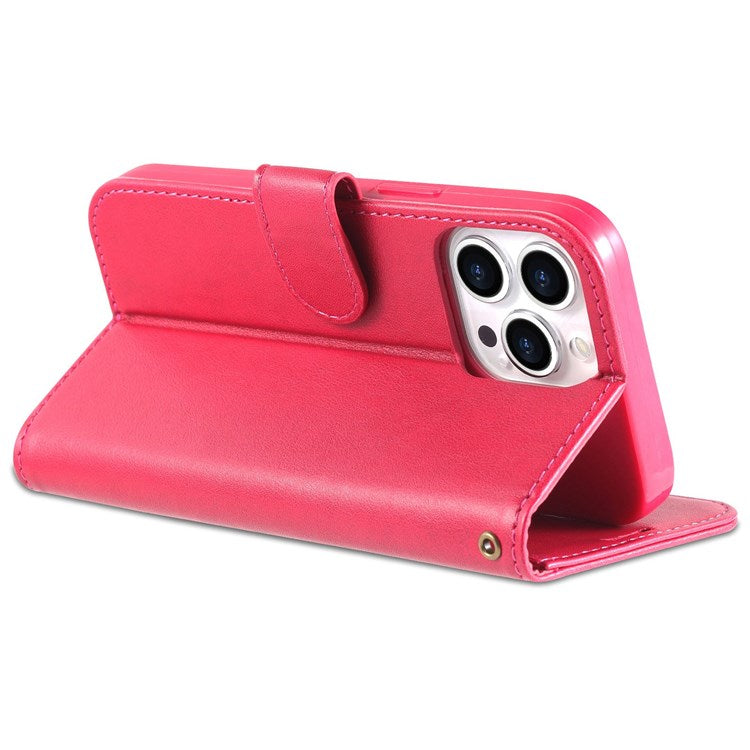 AZNS Flip Wallet Case For iPhone 14 Pro 6.1 inch Shockproof PU Leather Magnetic Closure Full Protection Phone Cover with Viewing Stand - Red