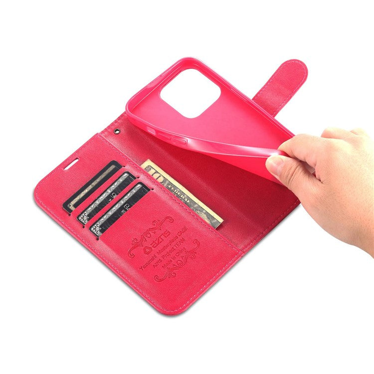 AZNS Flip Wallet Case For iPhone 14 Pro 6.1 inch Shockproof PU Leather Magnetic Closure Full Protection Phone Cover with Viewing Stand - Red