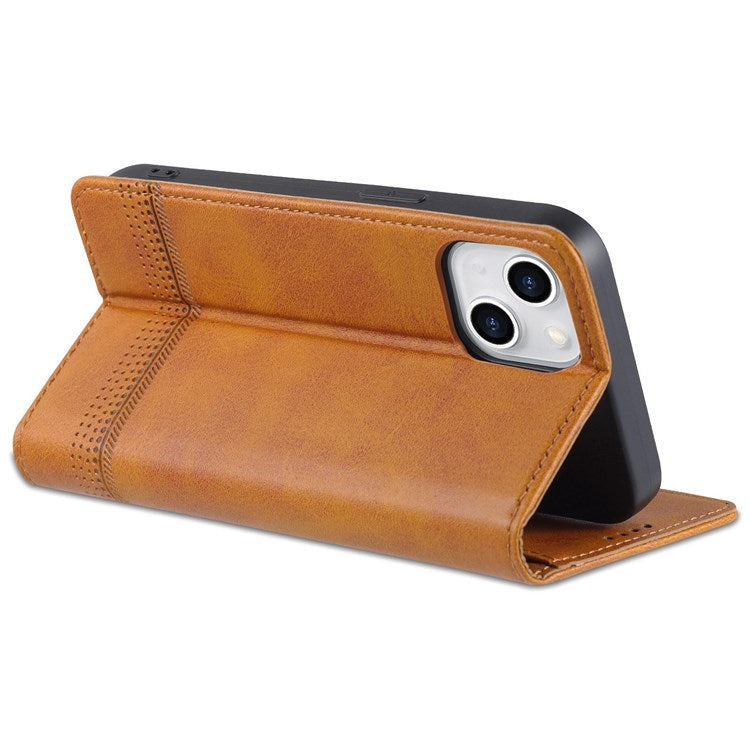 AZNS Anti-drop Phone Case for iPhone 14 6.1 inch PU Leather Folio Cover Wallet Style Magnetic Absorption Protective Shell Viewing Stand - Brown