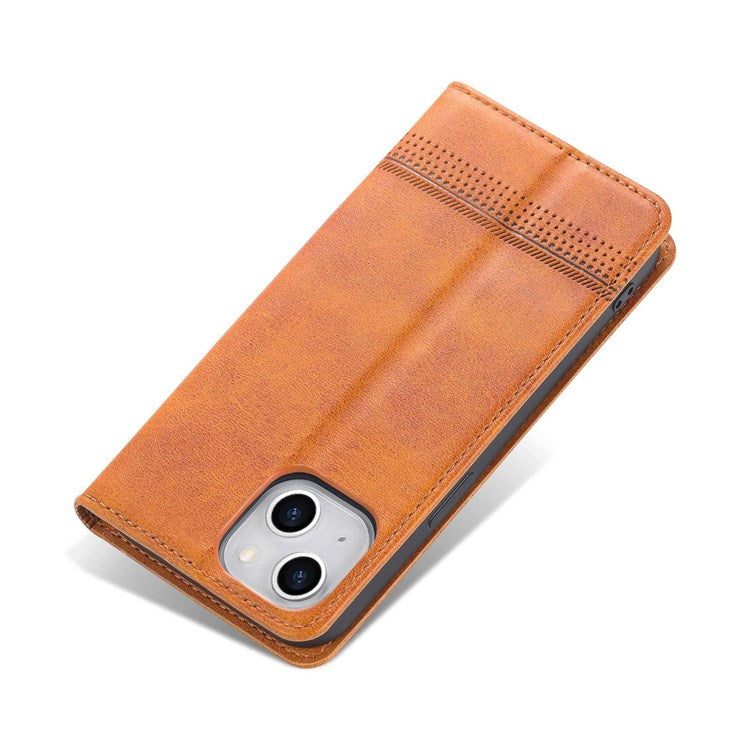 AZNS Anti-drop Phone Case for iPhone 14 6.1 inch PU Leather Folio Cover Wallet Style Magnetic Absorption Protective Shell Viewing Stand - Brown