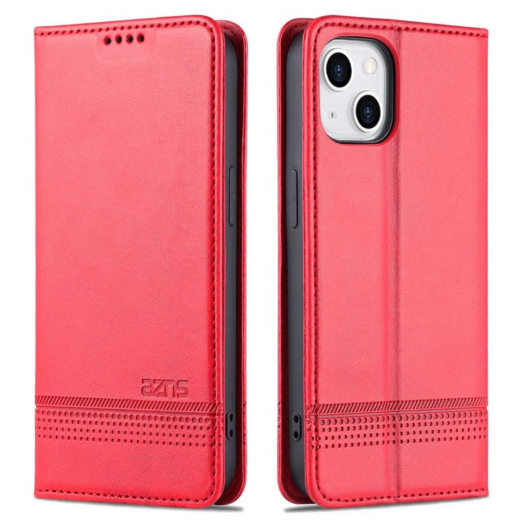 AZNS For iPhone 14 Plus 6.7 inch Drop-proof PU Leather Magnetic Closure Phone Case Wallet Stand All-inclusive Protection Flip Cover - Red