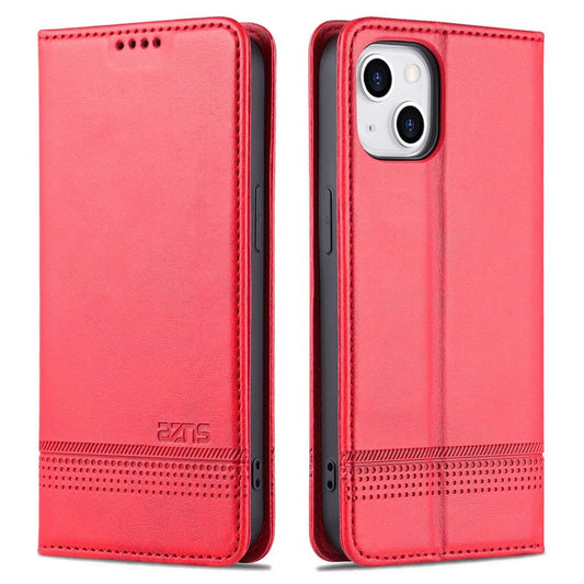 AZNS For iPhone 14 Plus 6.7 inch Drop-proof PU Leather Magnetic Closure Phone Case Wallet Stand All-inclusive Protection Flip Cover - Red
