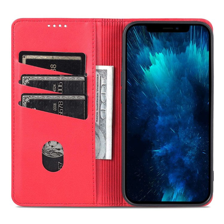 AZNS For iPhone 14 Plus 6.7 inch Drop-proof PU Leather Magnetic Closure Phone Case Wallet Stand All-inclusive Protection Flip Cover - Red