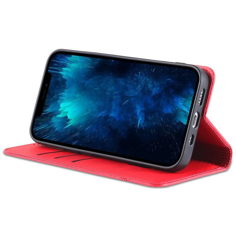 AZNS For iPhone 14 Plus 6.7 inch Drop-proof PU Leather Magnetic Closure Phone Case Wallet Stand All-inclusive Protection Flip Cover - Red