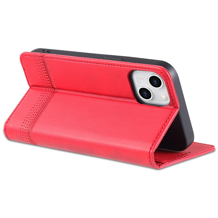 AZNS For iPhone 14 Plus 6.7 inch Drop-proof PU Leather Magnetic Closure Phone Case Wallet Stand All-inclusive Protection Flip Cover - Red