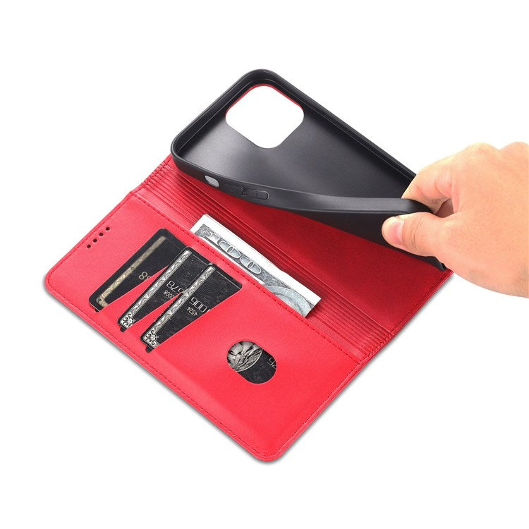 AZNS For iPhone 14 Plus 6.7 inch Drop-proof PU Leather Magnetic Closure Phone Case Wallet Stand All-inclusive Protection Flip Cover - Red