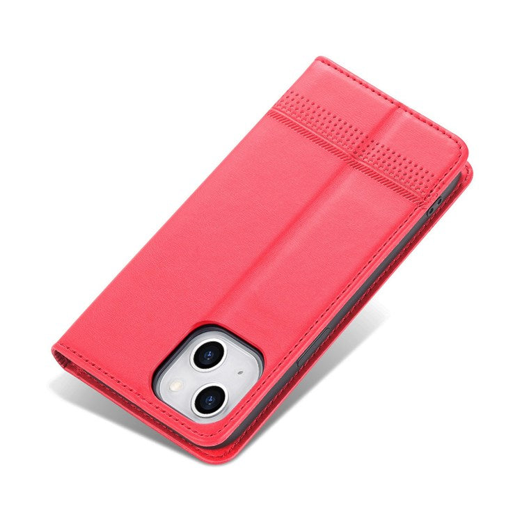 AZNS For iPhone 14 Plus 6.7 inch Drop-proof PU Leather Magnetic Closure Phone Case Wallet Stand All-inclusive Protection Flip Cover - Red