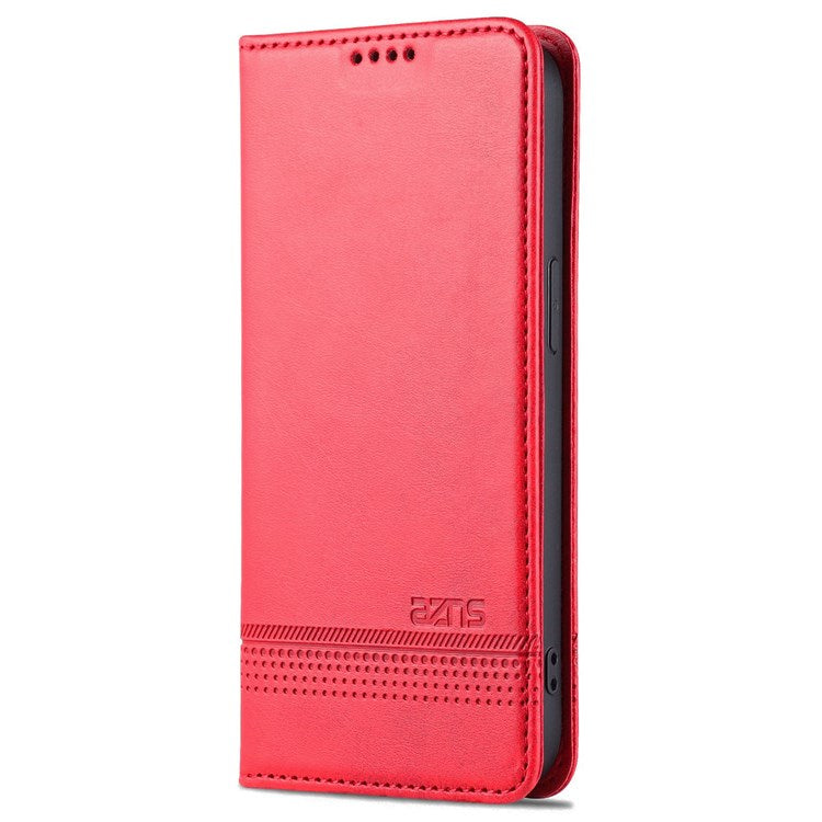 AZNS For iPhone 14 Plus 6.7 inch Drop-proof PU Leather Magnetic Closure Phone Case Wallet Stand All-inclusive Protection Flip Cover - Red