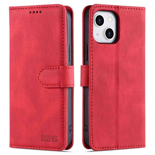 AZNS For iPhone 14 Plus 6.7 inch Anti-fall PU Leather Wallet Case Magnetic Closure Stand Scratch Resistant Full Protection Phone Cover - Red