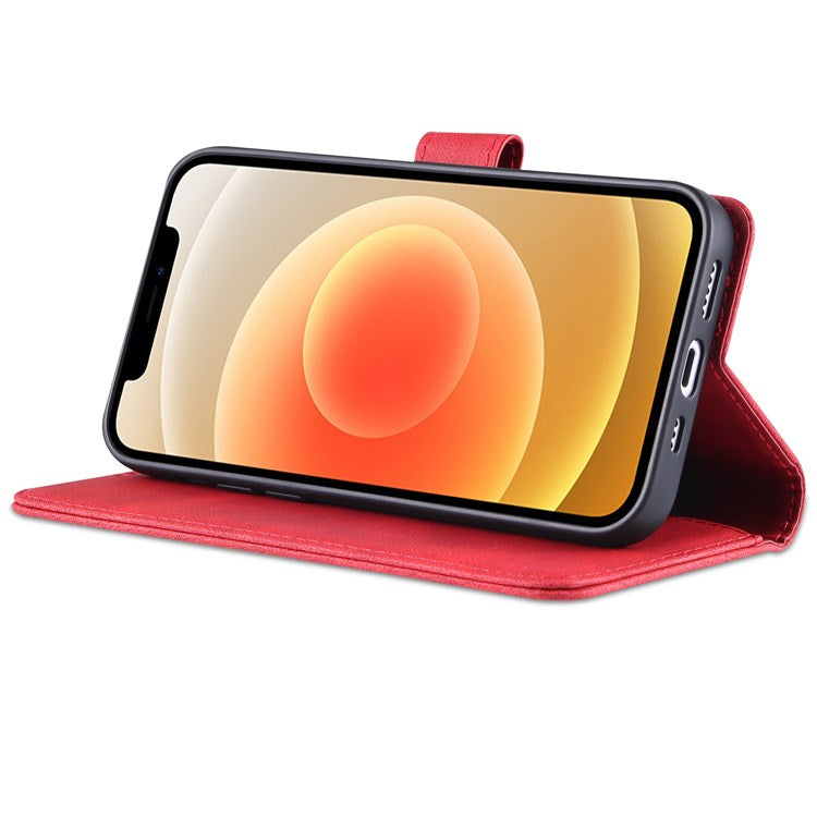AZNS For iPhone 14 Plus 6.7 inch Anti-fall PU Leather Wallet Case Magnetic Closure Stand Scratch Resistant Full Protection Phone Cover - Red