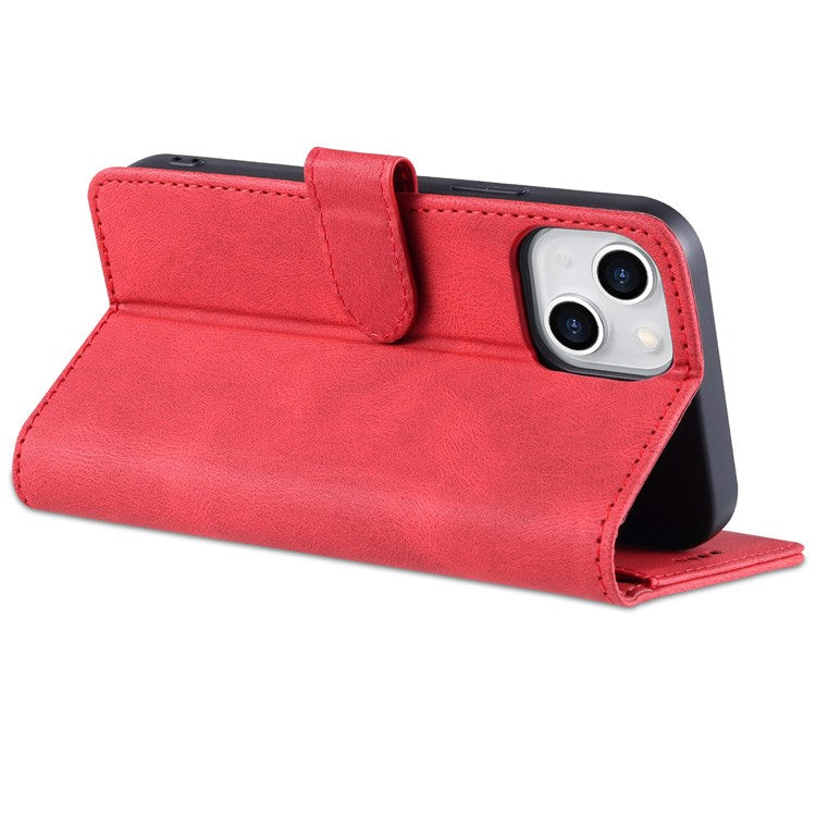AZNS For iPhone 14 Plus 6.7 inch Anti-fall PU Leather Wallet Case Magnetic Closure Stand Scratch Resistant Full Protection Phone Cover - Red