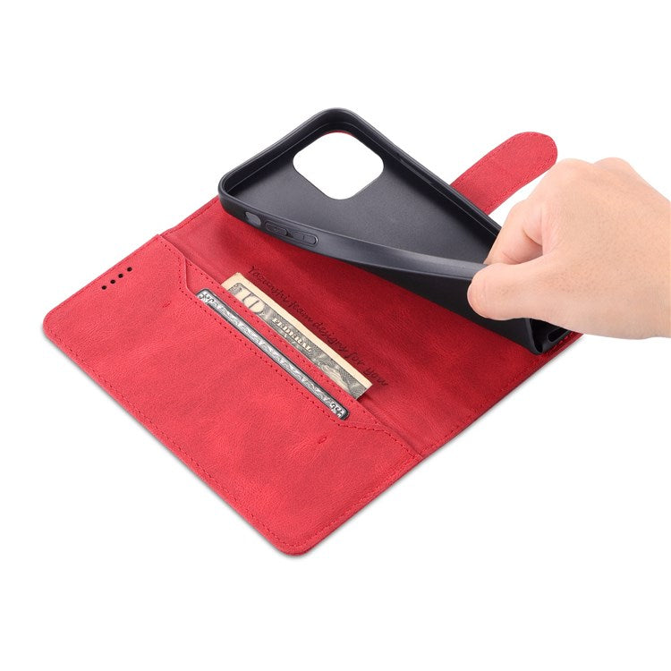 AZNS For iPhone 14 Plus 6.7 inch Anti-fall PU Leather Wallet Case Magnetic Closure Stand Scratch Resistant Full Protection Phone Cover - Red