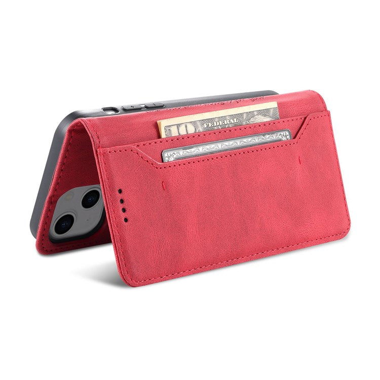 AZNS For iPhone 14 Plus 6.7 inch Anti-fall PU Leather Wallet Case Magnetic Closure Stand Scratch Resistant Full Protection Phone Cover - Red