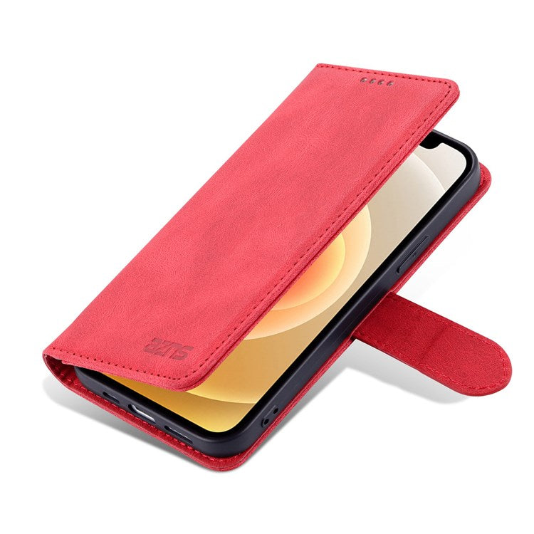 AZNS For iPhone 14 Plus 6.7 inch Anti-fall PU Leather Wallet Case Magnetic Closure Stand Scratch Resistant Full Protection Phone Cover - Red