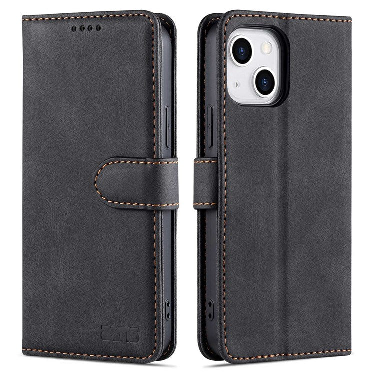 AZNS For iPhone 14 Plus 6.7 inch Anti-fall PU Leather Wallet Case Magnetic Closure Stand Scratch Resistant Full Protection Phone Cover - Black
