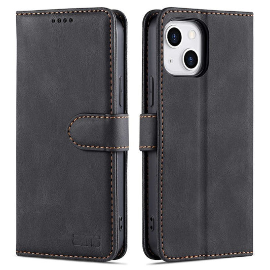 AZNS For iPhone 14 Plus 6.7 inch Anti-fall PU Leather Wallet Case Magnetic Closure Stand Scratch Resistant Full Protection Phone Cover - Black