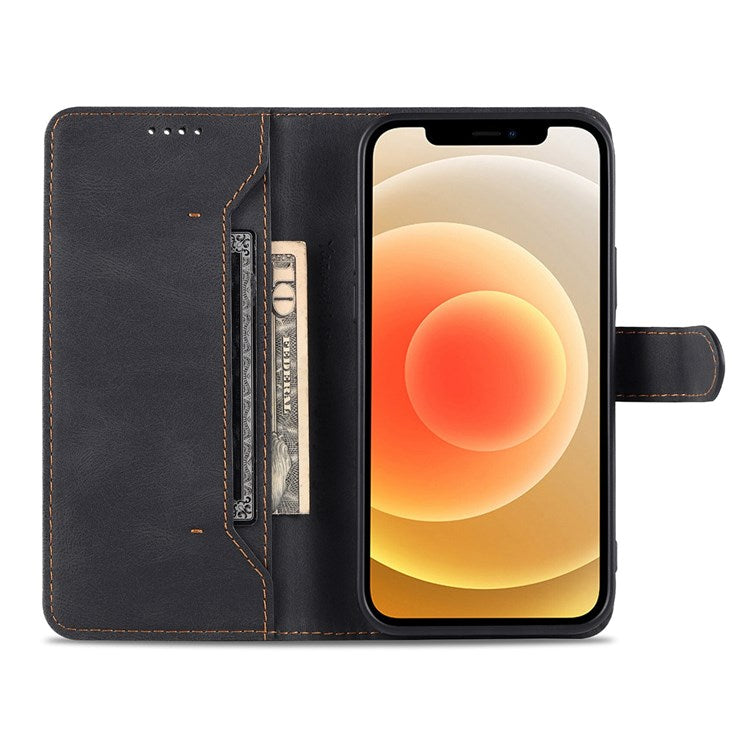 AZNS For iPhone 14 Plus 6.7 inch Anti-fall PU Leather Wallet Case Magnetic Closure Stand Scratch Resistant Full Protection Phone Cover - Black