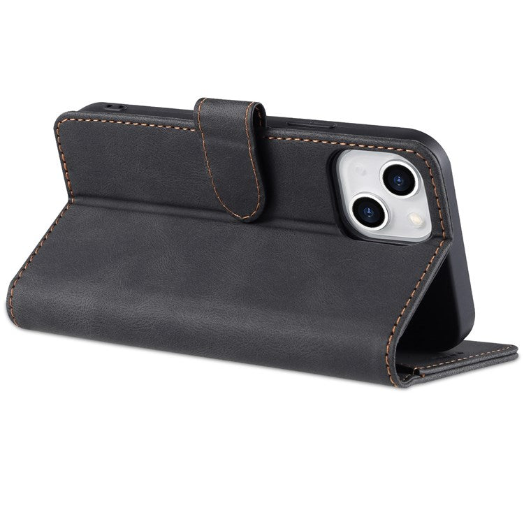 AZNS For iPhone 14 Plus 6.7 inch Anti-fall PU Leather Wallet Case Magnetic Closure Stand Scratch Resistant Full Protection Phone Cover - Black