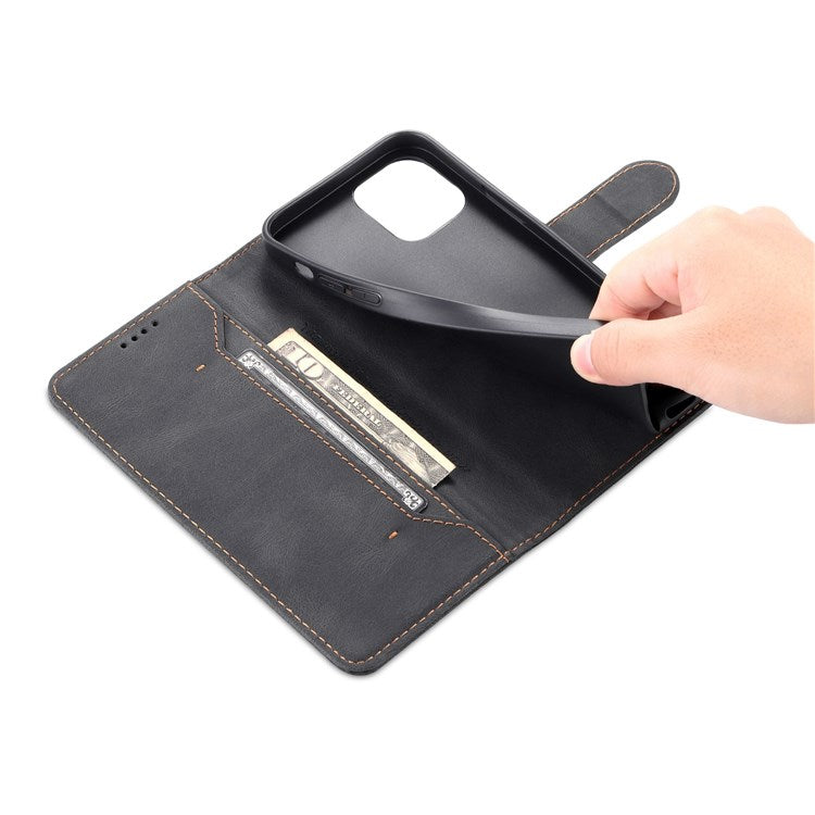 AZNS For iPhone 14 Plus 6.7 inch Anti-fall PU Leather Wallet Case Magnetic Closure Stand Scratch Resistant Full Protection Phone Cover - Black