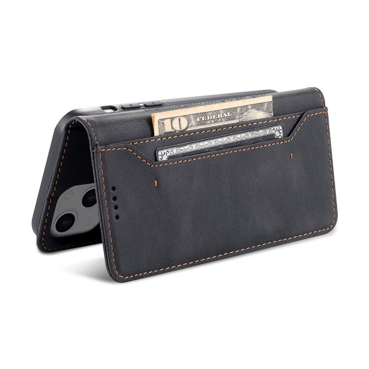 AZNS For iPhone 14 Plus 6.7 inch Anti-fall PU Leather Wallet Case Magnetic Closure Stand Scratch Resistant Full Protection Phone Cover - Black
