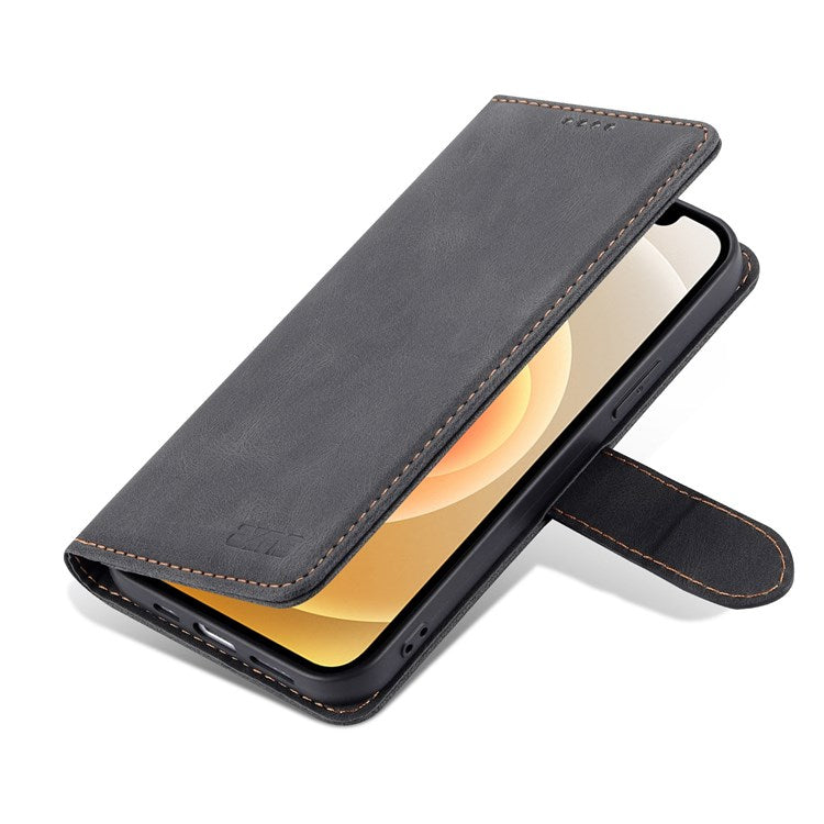 AZNS For iPhone 14 Plus 6.7 inch Anti-fall PU Leather Wallet Case Magnetic Closure Stand Scratch Resistant Full Protection Phone Cover - Black