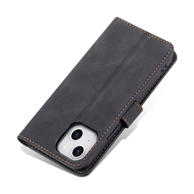 AZNS For iPhone 14 Plus 6.7 inch Anti-fall PU Leather Wallet Case Magnetic Closure Stand Scratch Resistant Full Protection Phone Cover - Black