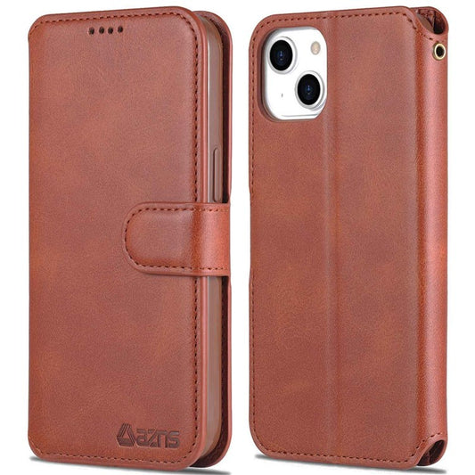 AZNS PU Leather Case for iPhone 14 6.1 inch, Viewing Stand Wallet Magnetic Flip Folio Book Phone Cover - Brown