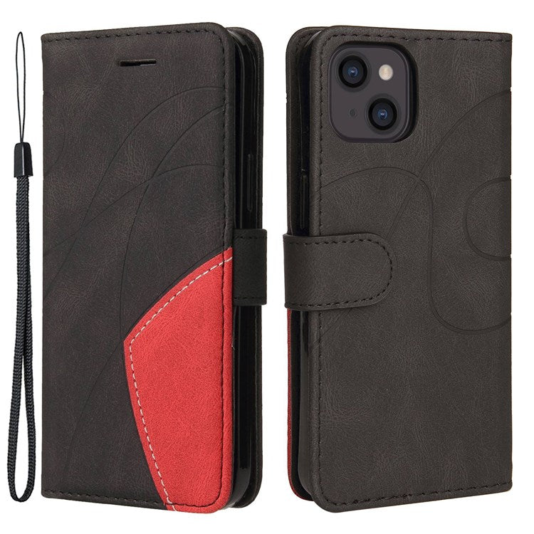 KT Leather Series-1 for iPhone 14 6.1 inch Dual-color Splicing PU Leather Phone Stand Case Folio Flip Wallet Cover - Black