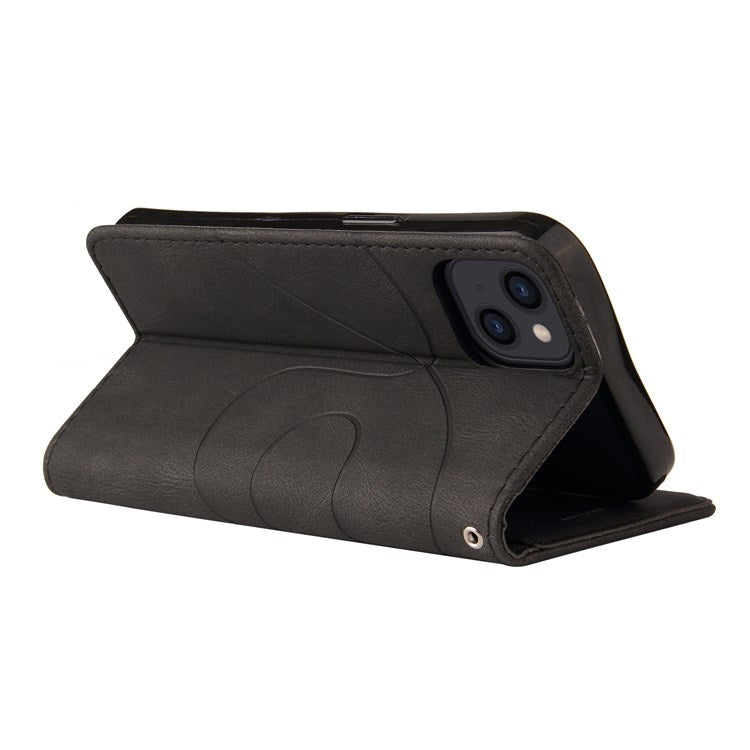 KT Leather Series-1 for iPhone 14 6.1 inch Dual-color Splicing PU Leather Phone Stand Case Folio Flip Wallet Cover - Black