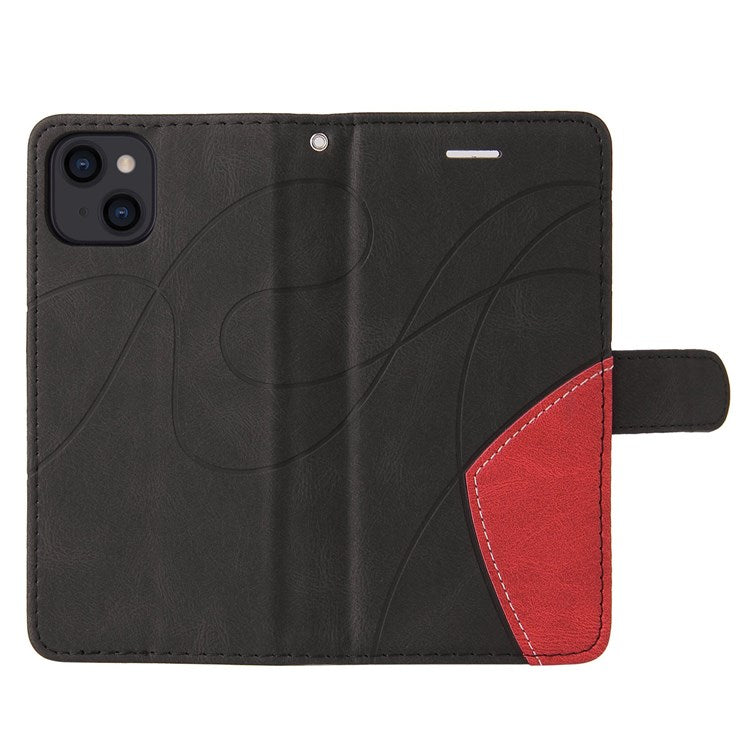 KT Leather Series-1 for iPhone 14 6.1 inch Dual-color Splicing PU Leather Phone Stand Case Folio Flip Wallet Cover - Black